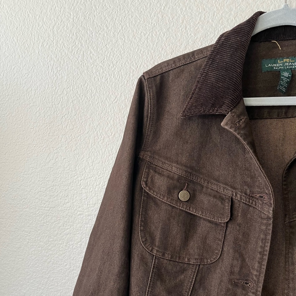 Lauren Ralph Jeans Co Brown Corduroy Collar Denim Jean Jacket Womens Size L - Picture 7 of 16